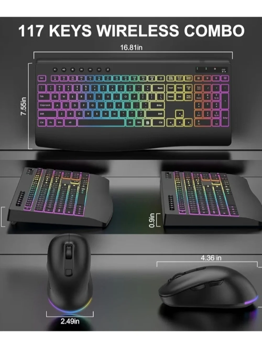 RGB Backlit Wireless Keyboard and Mouse Combo - Black
